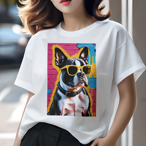 ボストンテリア Tシャツ 犬愛 ユニークデザインレディース 犬ファン 半袖 春夏 プリント 大人カジュア..