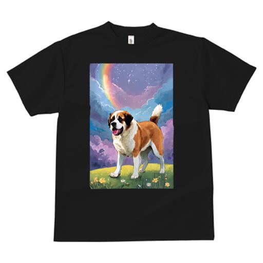 セントバーナード Tシャツ 犬愛 ユニークデザインメンズ キッズ 犬ファン 半袖 春夏 プリント 大人カジュアル かわいい 人間用 ギフト 個性的 猛暑対策 虹 セントバーナード 星 空 雲