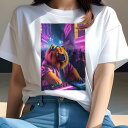 チャウチャウ Tシャツ 犬愛 ユニークデザインレディース 犬ファン 半袖 春夏 プリント 大人カジュアル かわいい 人間用 ギフト 個性的 猛暑対策 DJ チャウチャウ ヘッドホン ネオン ナイトクラブ