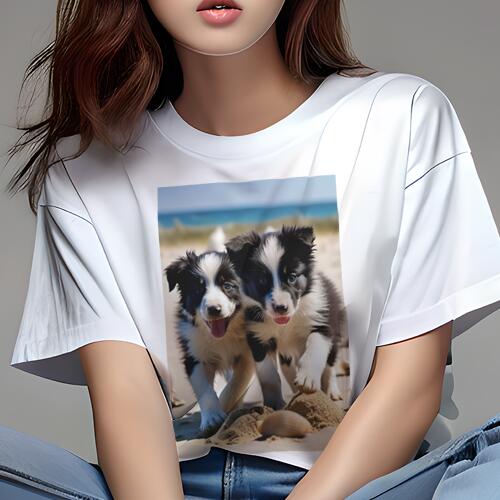 ボーダーコリー Tシャツ 犬愛 ユニークデザインレディース 犬ファン 半袖 春夏 プリント 大人カジュアル かわいい 人間用 ギフト 個性的 猛暑対策 ビーチ ボーダーコリー 海
