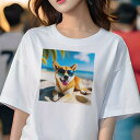 柴犬 Tシャツ 犬愛 ユニークデザインレディース 犬ファン 半袖 春夏 プリント 大人カジュアル かわいい 人間用 ギフト 個性的 猛暑対策 ビーチ 柴犬 夏 海 休暇