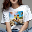 柴犬 Tシャツ 犬愛 ユニークデザインレディース 犬ファン 半袖 春夏 プリント 大人カジュアル かわいい 人間用 ギフト 個性的 猛暑対策 サングラス 柴犬 ビーチ 夏 休暇