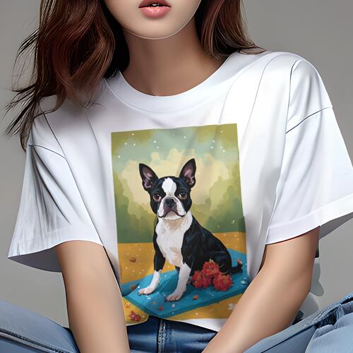 ボストンテリア Tシャツ 犬愛 ユニークデザインレディース 犬ファン 半袖 春夏 プリント 大人カジュア..