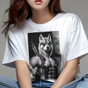 シベリアンハスキー Tシャツ 犬愛 ユニークデザインレディース 犬ファン 半袖 春夏 プリント 大人カジュアル かわいい 人間用 ギフト 個性的 猛暑対策 ヒーロー シベリアンハスキー マスク 筋肉 鎧