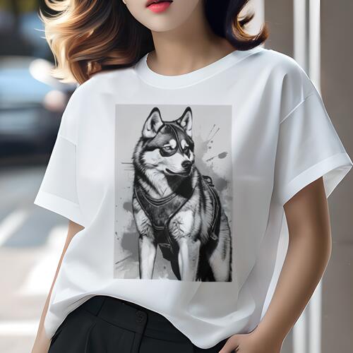 シベリアンハスキー Tシャツ 犬愛 ユニークデザインレディース 犬ファン 半袖 春夏 プリント 大人カジュアル かわいい 人間用 ギフト 個性的 猛暑対策 ハーネス シベリアンハスキー