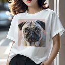 パグ Tシャツ 犬愛 ユニークデザインレディース 犬ファン 半袖 春夏 プリント 大人カジュアル かわいい 人間用 ギフト 個性的 猛暑対策 パグ