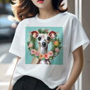 イタリアングレーハウンド Tシャツ 犬愛 ユニークデザインレディース 犬ファン 半袖 春夏 プリント 大人カジュアル かわいい 人間用 ギフト 個性的 猛暑対策 花輪 イタリアングレーハウンド 花 クリスマス クリスマスリース