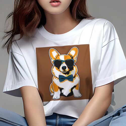 コーギー Tシャツ 犬愛 ユニークデザインレディース 犬ファン 半袖 春夏 プリント 大人カジュアル かわいい 人間用 ギフト 個性的 猛暑対策 サングラス コーギー 蝶ネクタイ