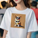 コーギー Tシャツ 犬愛 ユニークデザインレディース 犬ファン 半袖 春夏 プリント 大人カジュアル かわいい 人間用 ギフト 個性的 猛暑対策 サングラス コーギー 蝶ネクタイ