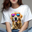 ゴールデンレトリバー Tシャツ 犬愛 ユニークデザインレディース 犬ファン 半袖 春夏 プリント 大人カジュアル かわいい 人間用 ギフト 個性的 猛暑対策 サングラス ゴールデンレトリバー