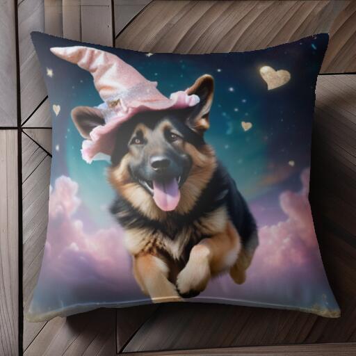 星 ジャーマンシェパード ハート 雲 魔法使いの帽子 クッションカバー 45×45cm アニマル柄 おしゃれ 可愛い クッション本体付き 正方形