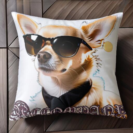 サングラス チワワ ネクタイ クッションカバー 45×45cm アニマル柄 おしゃれ 可愛い クッション本体付き 正方形