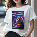 チャウチャウ Tシャツ 犬愛 ユニークデザインレディース 犬ファン 半袖 春夏 プリント 大人カジュアル かわいい 人間用 ギフト 個性的 猛暑対策 DJ チャウチャウ ヘッドホン ネオンライト クラブ