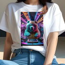 Tシャツ 犬愛 ユニークデザインレディース 犬ファン 半袖 春夏 プリント 大人カジュアル かわいい 人間用 ギフト 個性的 猛暑対策 DJ クラブ ネオン ミ...