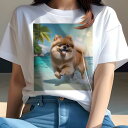 ポメラニアン Tシャツ 犬愛 ユニークデザインレディース 犬ファン 半袖 春夏 プリント 大人カジュアル かわいい 人間用 ギフト 個性的 猛暑対策 ビーチ ポメラニアン 海 夏 休暇