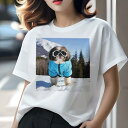 シーズー Tシャツ 犬愛 ユニークデザインレディース 犬ファン 半袖 春夏 プリント 大人カジュアル かわいい 人間用 ギフト 個性的 猛暑対策 スキー シーズー 冬 雪 スキーウェア