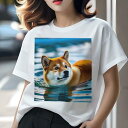 柴犬 Tシャツ 犬愛 ユニークデザインレディース 犬ファン 半袖 春夏 プリント 大人カジュアル かわいい 人間用 ギフト 個性的 猛暑対策 水 柴犬 水面 水しぶき