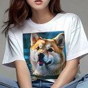 柴犬 Tシャツ 犬愛 ユニークデザインレディース 犬ファン 半袖 春夏 プリント 大人カジュアル かわいい 人間用 ギフト 個性的 猛暑対策 水 柴犬 水面 犬