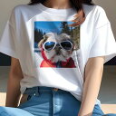シーズー Tシャツ 犬愛 ユニークデザインレディース 犬ファン 半袖 春夏 プリント 大人カジュアル かわいい 人間用 ギフト 個性的 猛暑対策 スキー シーズー 冬 雪 サングラス