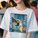 柴犬 Tシャツ 犬愛 ユニークデザインレディース 犬ファン 半袖 春夏 プリント 大人カジュアル かわいい 人間用 ギフト 個性的 猛暑対策 水 柴犬 水面 水しぶき