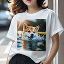 柴犬 Tシャツ 犬愛 ユニークデザインレディース 犬ファン 半袖 春夏 プリント 大人カジュアル かわいい 人間用 ギフト 個性的 猛暑対策 水 柴犬 水しぶき