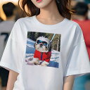 シーズー Tシャツ 犬愛 ユニークデザインレディース 犬ファン 半袖 春夏 プリント 大人カジュアル かわいい 人間用 ギフト 個性的 猛暑対策 スキー シーズー 雪 冬 スキーウェア