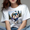 シーズー Tシャツ 犬愛 ユニークデザインレディース 犬ファン 半袖 春夏 プリント 大人カジュアル かわいい 人間用 ギフト 個性的 猛暑対策 雪 シーズー スキーウェア ゴーグル