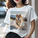 柴犬 Tシャツ 犬愛 ユニークデザインレディース 犬ファン 半袖 春夏 プリント 大人カジュアル かわいい 人間用 ギフト 個性的 猛暑対策 雪 柴犬 冬 山