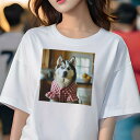 シベリアンハスキー Tシャツ 犬愛 ユニークデザインレディース 犬ファン 半袖 春夏 プリント 大人カジュアル かわいい 人間用 ギフト 個性的 猛暑対策 窓 シベリアンハスキー キッチン 格子縞