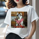 シベリアンハスキー Tシャツ 犬愛 ユニークデザインレディース 犬ファン 半袖 春夏 プリント 大人カジュアル かわいい 人間用 ギフト 個性的 猛暑対策 イチゴ シベリアンハスキー 赤と白のギンガムチェック