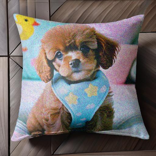アヒルのぬいぐるみ トイプードル クッション 青いハーネス クッションカバー 犬柄 45×45cm アニマル柄..