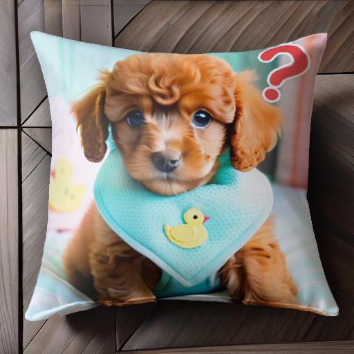 かわいい キャバリアキングチャールズスパニエル 子犬 アヒル 疑問符 ブルーのアクセサリー クッション..