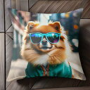 サングラス ポメラニアン ジャケット 街 クッションカバー 犬柄 45×45cm アニマル柄 おしゃれ 可愛い クッション本体付き 正方形