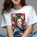 Tシャツ 和風 和柄 男気 和モダン 日本画風 浮世絵風 ヤンキー アウトローレディース 半袖 春夏 プリント カジュアル ジャパニーズ 人間用 かっこいい 着物 女性 花 ヘアスタイル メイクアップ
