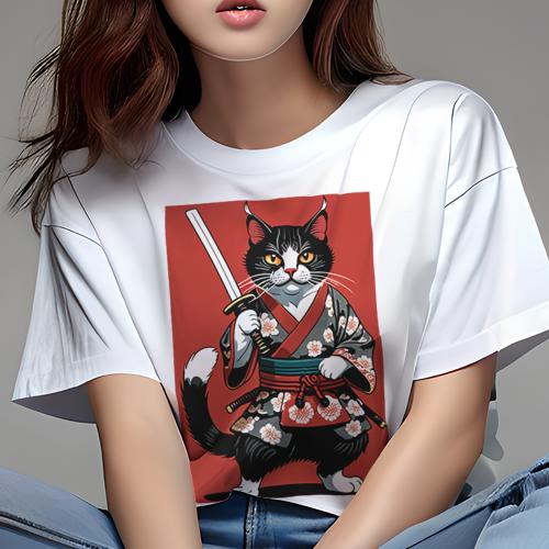 Tシャツ 和風 和柄 男気 和モダン 日本画風 浮世絵風 ヤンキー アウトローレディース 半袖 春夏 プリント カジュアル ジャパニーズ 人間用 かっこいい 侍 猫 着物 刀 武士 Tシャツ 和風 和柄 男気 和モダン 日本画風 浮世絵風 ヤンキー アウトローレディース 半袖 春夏 プリント カジュアル ジャパニーズ 人間用 かっこいい 侍 猫 着物 刀 武士