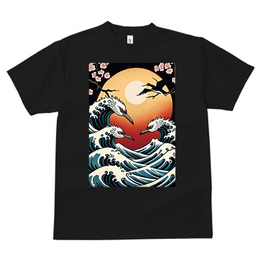 Tシャツ 和風 和柄 男気 和モダン 日本画風 浮世絵風 ヤンキー アウトローレディース 半袖 春夏 プリント カジュアル ジャパニーズ 人間用 かっこいい 波 月 鳥 花 日本画