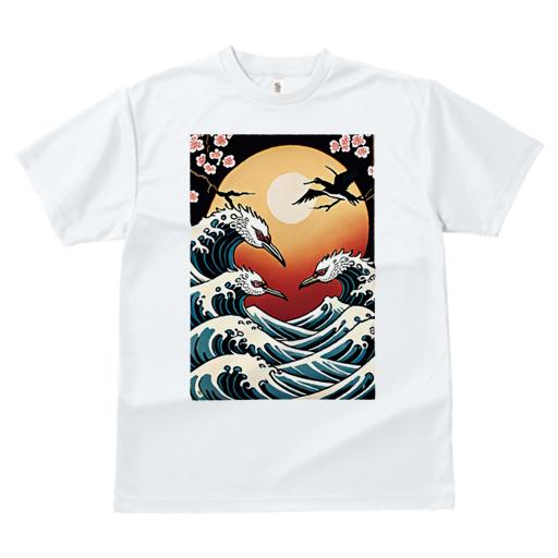 Tシャツ 和風 和柄 男気 和モダン 日本画風 浮世絵風 ヤンキー アウトローレディース 半袖 春夏 プリント カジュアル ジャパニーズ 人間用 かっこいい 波 月 鳥 花 日本画