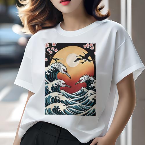 Tシャツ 和風 和柄 男気 和モダン 日本画風 浮世絵風 ヤンキー アウトローレディース 半袖 春夏 プリント カジュアル ジャパニーズ 人間用 かっこいい 波 月 鳥 花 日本画 Tシャツ 和風 和柄 男気 和モダン 日本画風 浮世絵風 ヤンキー アウトローレディース 半袖 春夏 プリント カジュアル ジャパニーズ 人間用 かっこいい 波 月 鳥 花 日本画