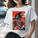 Tシャツ 和風 和柄 男気 和モダン 日本画風 浮世絵風 ヤンキー アウトローレディース 半袖 春夏 プリント カジュアル ジャパニーズ 人間用 かっこいい 侍 猫 着物 武士 日本刀(4)