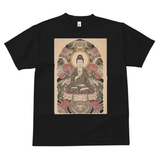 Tシャツ 和風 和柄 男気 和モダン 日本画風 浮世絵風 ヤンキー アウトローメンズ キッズ 半袖 春夏 プリント カジュアル ジャパニーズ 人間用 かっこいい 仏 蓮 悟り 瞑想 宗教