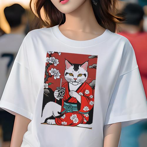 Tシャツ 和風 和柄 男気 和モダン 日本画風 浮世絵風 ヤンキー アウトローレディース 半袖 春夏 プリント カジュアル ジャパニーズ 人間用 かっこいい 着物 花柄 日本