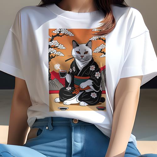 Tシャツ 和風 和柄 男気 和モダン 日本画風 浮世絵風 ヤンキー アウトローレディース 半袖 春夏 プリント カジュアル ジャパニーズ 人間用 かっこいい 着物 日本 花柄 ティータイム 伝統