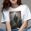 Tシャツ 和風 和柄 男気 和モダン 日本画風 浮世絵風 ヤンキー アウトローレディース 半袖 春夏 プリント カジュアル ジャパニーズ 人間用 かっこいい 幽霊 墓地 紅葉 ホラー ハロウィン(4)