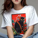Tシャツ 和柄 和風 猫ファン 猫愛 ギフト ユニークデザイン レディース 半袖 春夏 プリント 大人カジュアル 猛暑対策 人間用 猫 鬼 侍 和風 日本