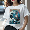 Tシャツ 和風 猫柄 和柄 男気 浮世絵風 刺青猫 ギフト ユニークデザイン レディース 半袖 春夏 プリント 猛暑対策 人間用 波 花 和風 アート