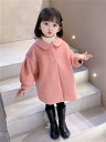 コート キッズ アウター 子供服 女の子 秋冬 ファッショナブル ウール 肌に優しい 快適 シングルブレスト バルーン袖 無地 シンプル ピンク カジュアル 裏地付き