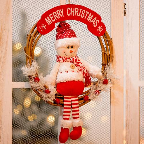クリスマスリース 玄関 屋外 ドアスワッグ 窓 飾り 雑貨 壁掛け 吊り下げ 装飾 デコレーション インテリア ツリー ウッド オーナメント ディスプレイ 店舗 自宅 可愛い サンタ トナカイ 雪だるま 人形