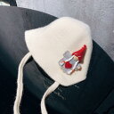 クリスマス 帽子 バケットハット キッズ 赤ちゃん ウール ニット 柔らかい 寒さ対策 暖かい 防寒 かわいい 小人 ストラップ ミルキー ピンク