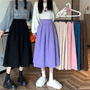 キッズ スカート コーデュロイ プリーツ ギャザー フレア Aライン ロング丈 女の子 子供服 ウエストゴム ハイウエスト スリム 無地 シンプル きれいめ 春秋 韓国 ピンク オフホワイト 黒