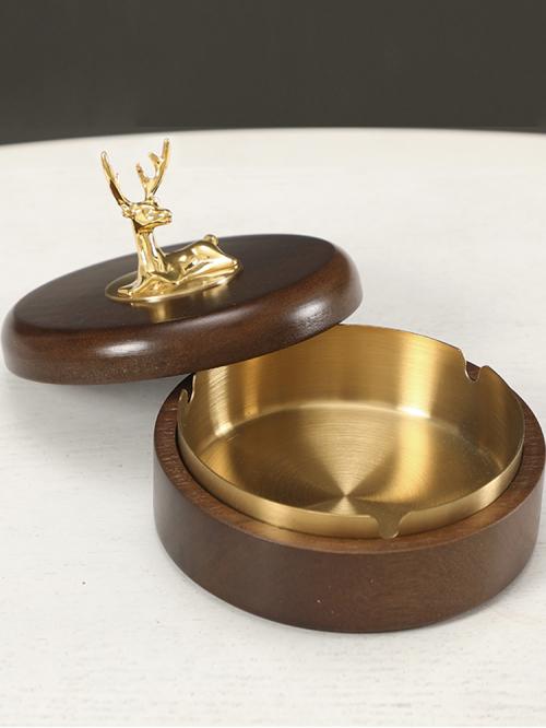 灰皿 おしゃれ ふた付き メンズ レディース シニア 室内 リビング 卓上 取り外し 可能 シンプル 真鍮 鹿 ゴールド 茶